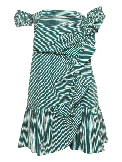 Pre-owned Sandro Striped Ruffled Mini Dress In Blue