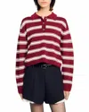 Sandro Wool Striped Polo Sweater In Burgundy