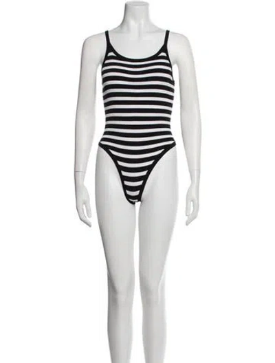 Pre-owned Sandro Striped Scoop Neck Bodysuit In Black