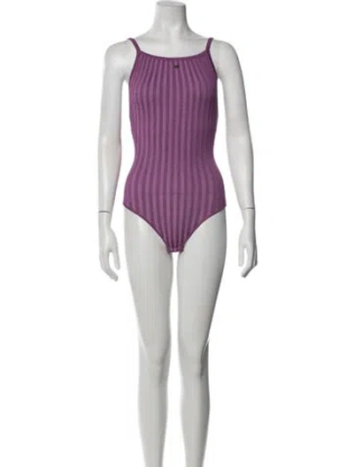 Pre-owned Sandro Striped Scoop Neck Bodysuit In Purple
