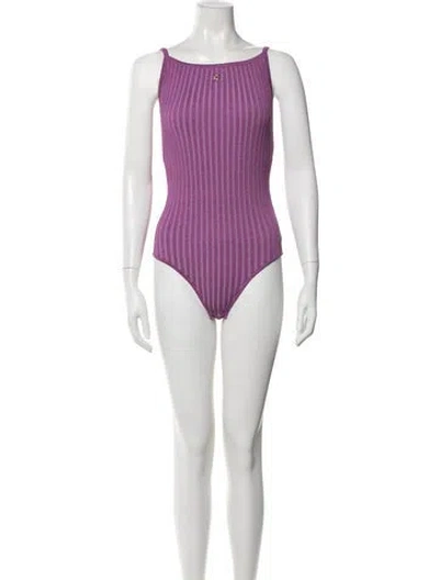 Pre-owned Sandro Striped Scoop Neck Bodysuit W/ Tags In Purple