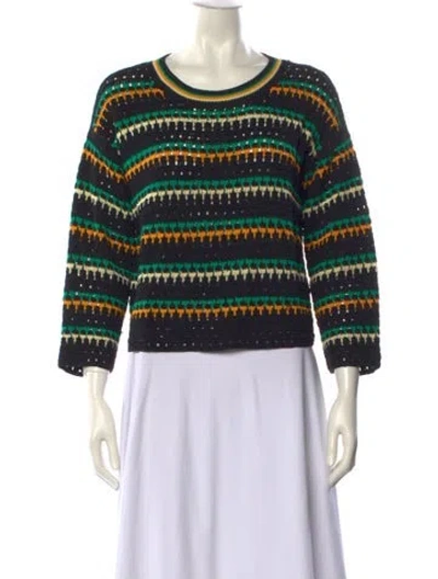 Pre-owned Sandro Striped Scoop Neck Sweater In Black