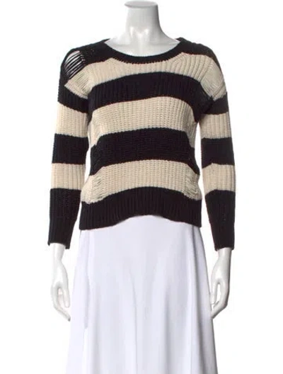 Pre-owned Sandro Striped Scoop Neck Sweater In Black