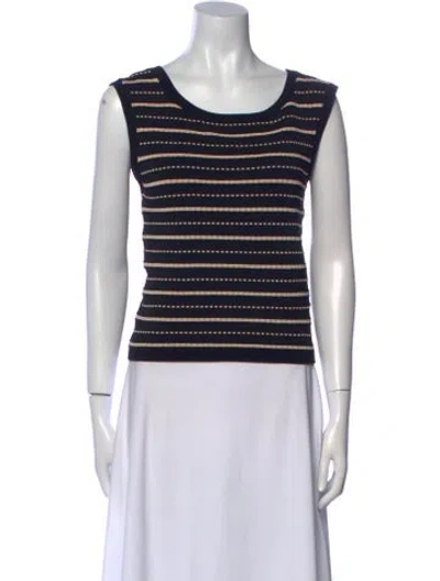 Pre-owned Sandro Striped Scoop Neck Top W/ Tags In Black