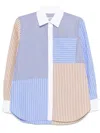Sandro Poplin Stripe Patchwork Shirt In Blue