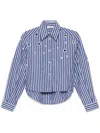 Sandro Womens Bleus Striped Rhinestone-embellished Cotton Shirt In Blue