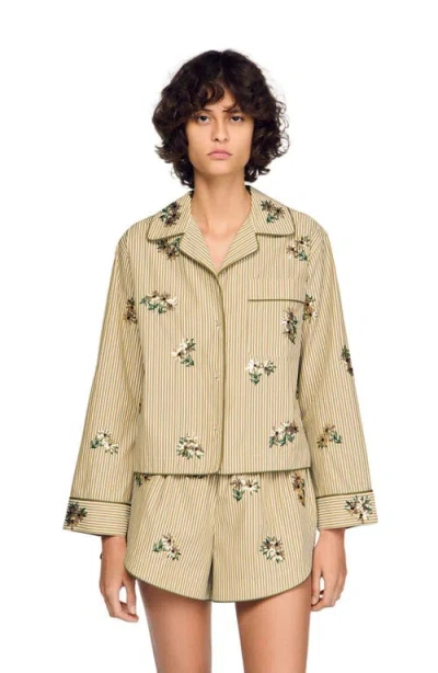 Sandro Nilla Embroidered Striped Shirt In Brown