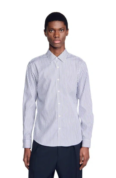 Sandro Striped Shirt In Midnight Blue