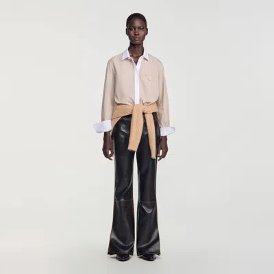 Sandro Striped Shirt With Contrast Collar In Beige