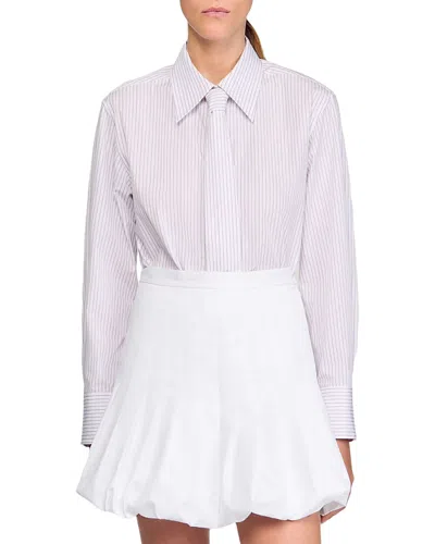 Sandro Striped Shirt With Detachable Tie In Purple