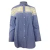 Sandro Striped Shirt With Lace Inset In Light Blue Cotton In Blue
