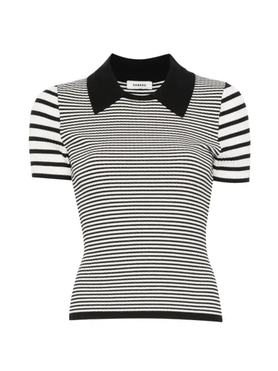 Sandro Gestreiftes Top Mit Hemdkragen In Animal Print