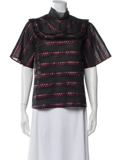 Pre-owned Sandro Striped Short Sleeve Blouse In Black