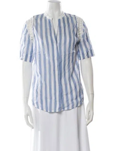 Pre-owned Sandro Striped Short Sleeve Blouse In Blue
