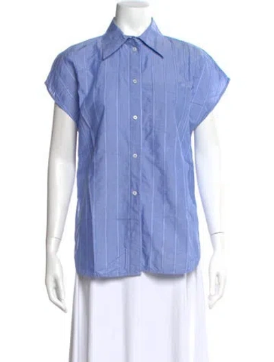 Pre-owned Sandro Striped Short Sleeve Blouse In Blue