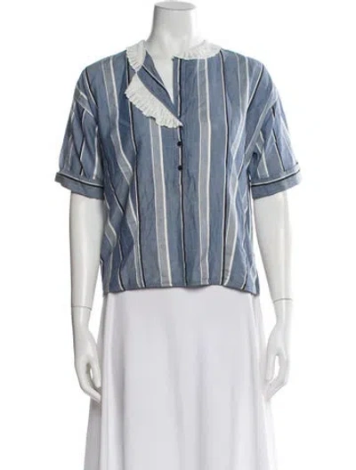 Pre-owned Sandro Striped Short Sleeve Blouse In Blue