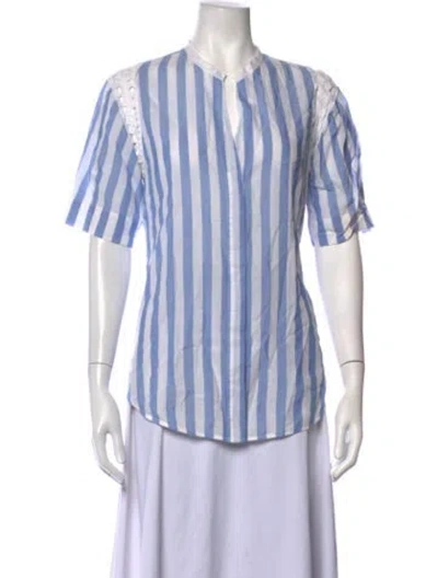 Pre-owned Sandro Striped Short Sleeve Blouse In Blue