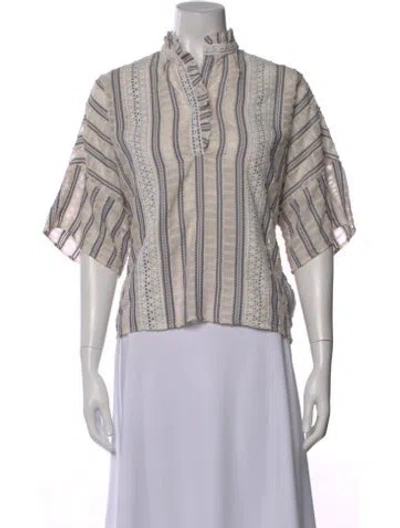 Pre-owned Sandro Striped Short Sleeve Blouse In Multi