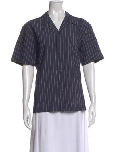 Pre-owned Sandro Striped Short Sleeve Button-up Top In Blue