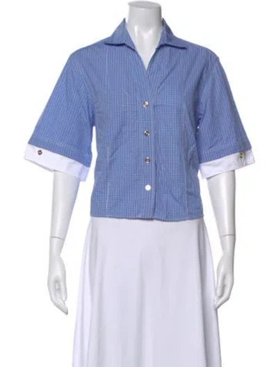 Pre-owned Sandro Striped Short Sleeve Button-up Top In Blue