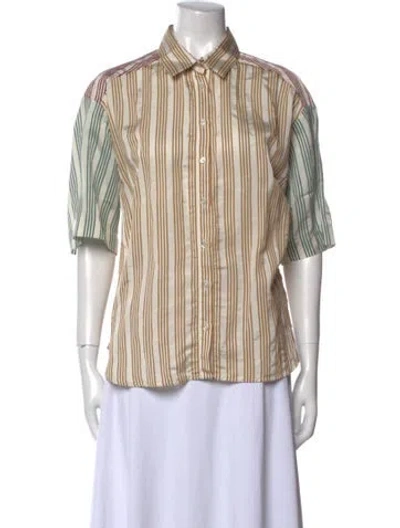 Pre-owned Sandro Striped Short Sleeve Button-up Top In White