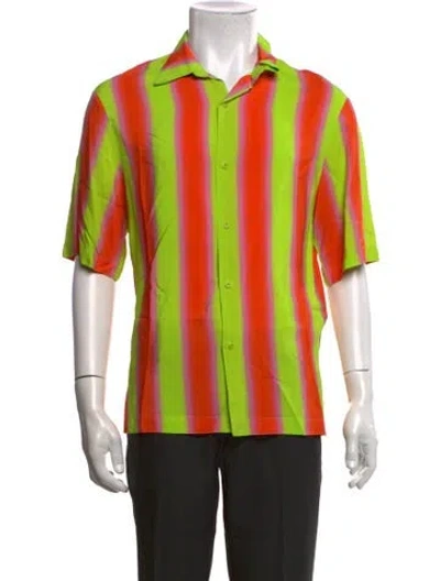 Pre-owned Sandro Striped Short Sleeve Dress Shirt In Green