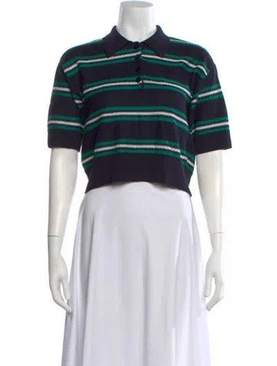 Pre-owned Sandro Striped Short Sleeve Polo In Blue