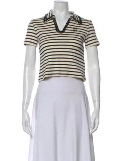 Pre-owned Sandro Striped Short Sleeve Polo In Gold