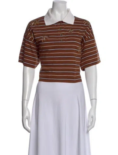Pre-owned Sandro Striped Short Sleeve Polo W/ Tags In Neutral