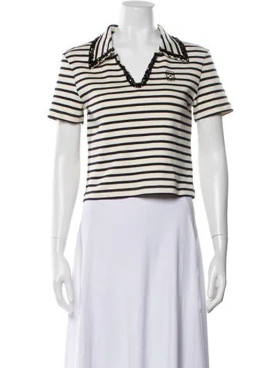 Pre-owned Sandro Striped Short Sleeve Polo In White