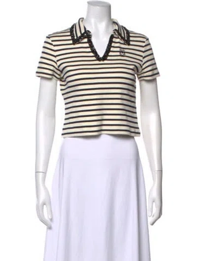 Pre-owned Sandro Striped Short Sleeve Polo In White