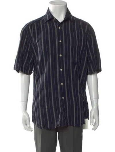 Pre-owned Sandro Striped Short Sleeve Shirt In Blue