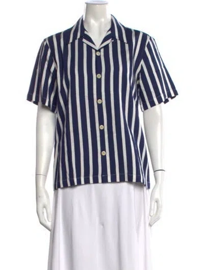 Pre-owned Sandro Striped Short Sleeve Top In Blue