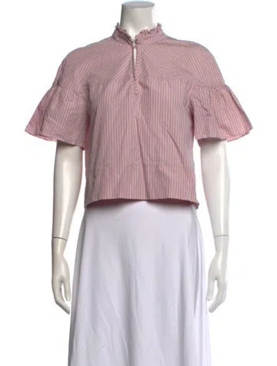 Pre-owned Sandro Striped Short Sleeve Top In Pink