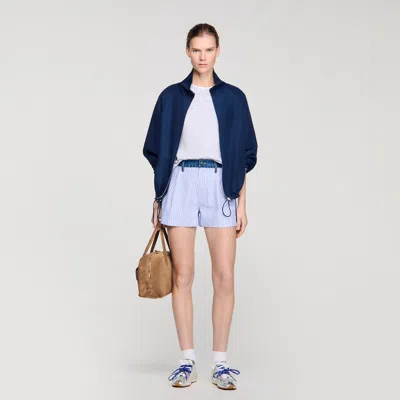 Sandro Striped Shorts With Denim Details In Blue