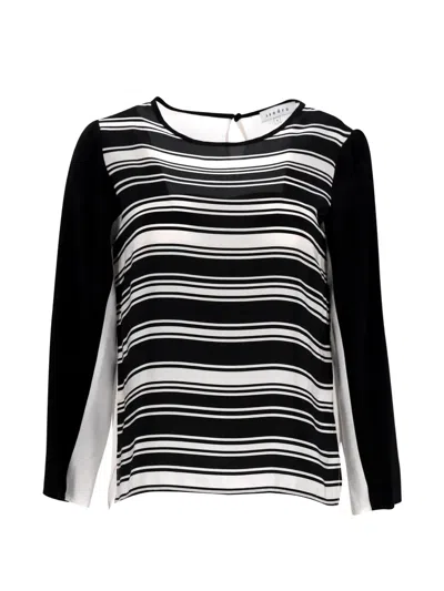 Pre-owned Sandro Striped Silk Blouse In Black