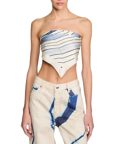 Sandro Striped Silk Scarf Top In Sky Blue