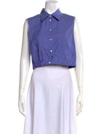 Pre-owned Sandro Striped Sleeveless Button-up Top W/ Tags In Blue