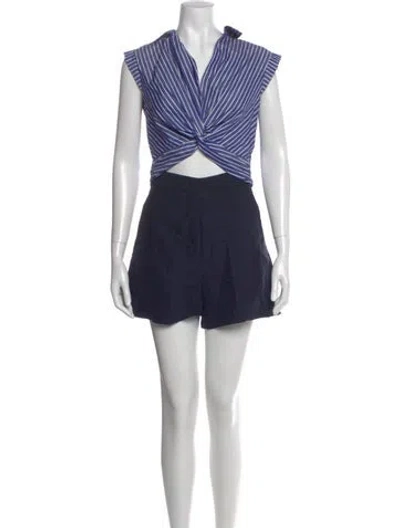 Pre-owned Sandro Striped Square Neckline Romper In Blue