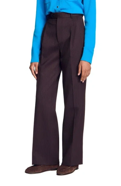 Sandro Striped Straight-leg Trousers In Marron/bleu