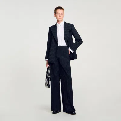 Sandro Striped Suit Jacket In Blue