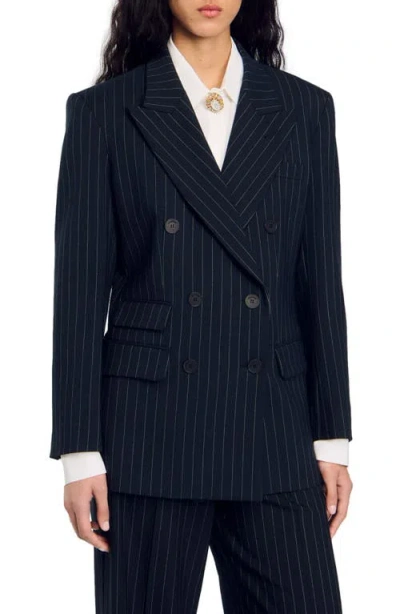 Sandro Courbevoie Striped Blazer In Noir / Gris