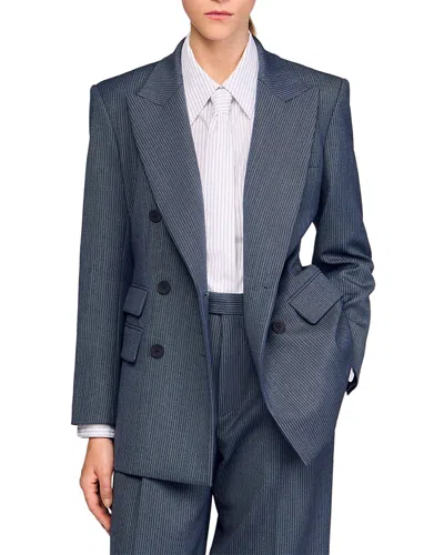 Sandro Striped Tailored Jacket In Blue