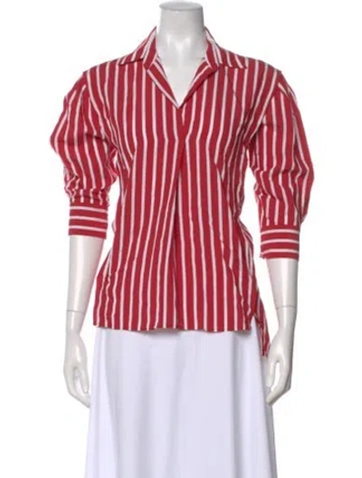 Pre-owned Sandro Striped Three-quarter Sleeve Blouse In Red