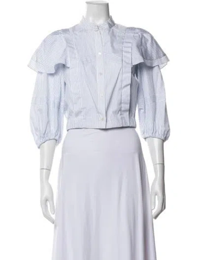 Pre-owned Sandro Striped Three-quarter Sleeve Blouse W/ Tags In White