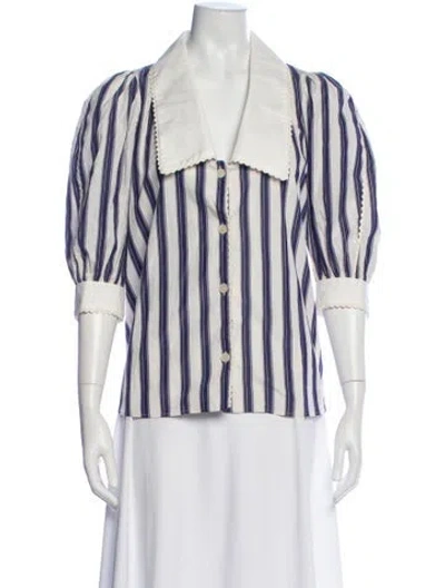 Pre-owned Sandro Striped Three-quarter Sleeve Blouse In White