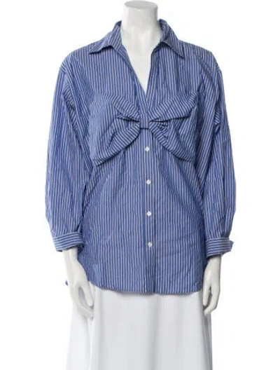 Pre-owned Sandro Striped Three-quarter Sleeve Button-up Top In Blue