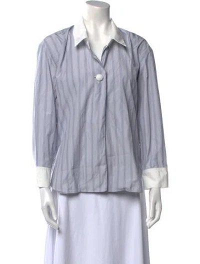 Pre-owned Sandro Striped Three-quarter Sleeve Button-up Top In Blue