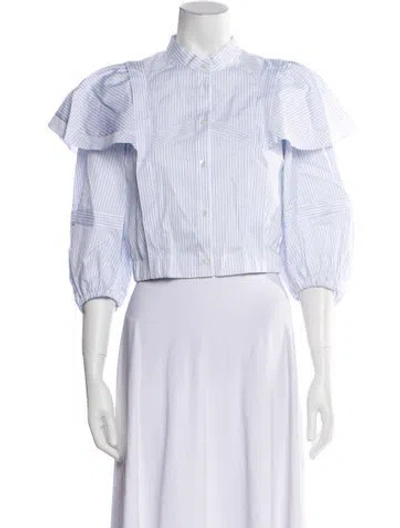 Pre-owned Sandro Striped Three-quarter Sleeve Crop Top W/ Tags In Blue