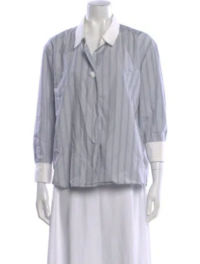Pre-owned Sandro Striped Three-quarter Sleeve Top In Blue